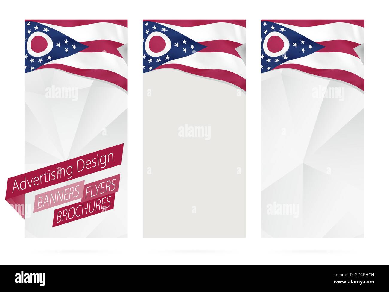 Conception de bannières, prospectus, brochures avec drapeau de l'État de l'Ohio. Modèle de brochure pour site Web ou impression. Illustration vectorielle. Illustration de Vecteur