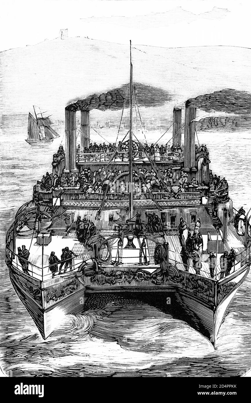 Angleterre, navire à vapeur Castalia, double coque et rénové pour éviter la douceur de la mer des passagers lors de la traversée du chenal anglais. Illustration ancienne. 187 Banque D'Images