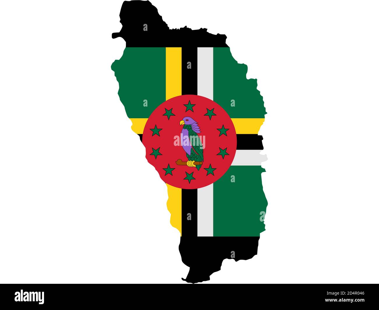 Drapeau sous forme de pays géographique, Dominique, Amérique latine et Caraïbes, Caraïbes, Amériques, Amérique centrale Banque D'Images