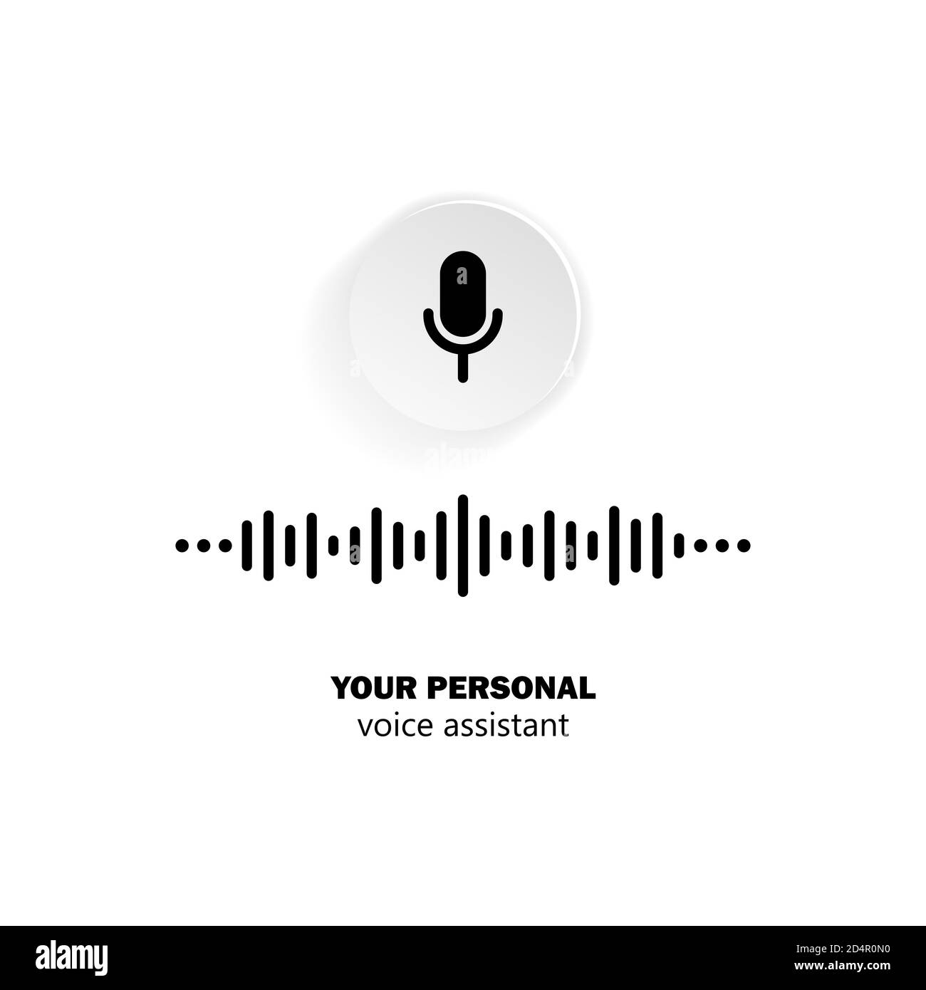 Assistant personnel et icône de reconnaissance vocale en noir. Microphone avec ondes sonores. Vecteur sur fond blanc isolé. SPE 10 Illustration de Vecteur