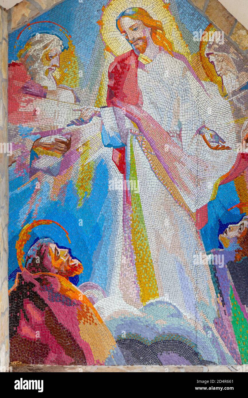 Medjugorje, BiH. 2016/6/5. Mosaïque de la Transfiguration comme quatrième mystère lumineux du Rosaire. Sanctuaire de notre-Dame de Medjugorje. Banque D'Images