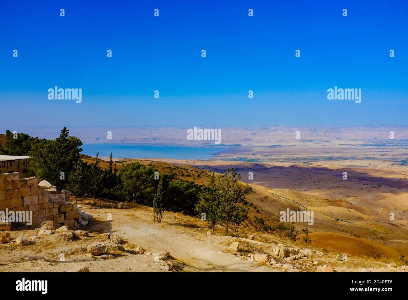 Le point de vue de la Terre promise que Moïse a vu du Mont Nebo (Deutéronome 34:1-6), Jordanie Banque D'Images