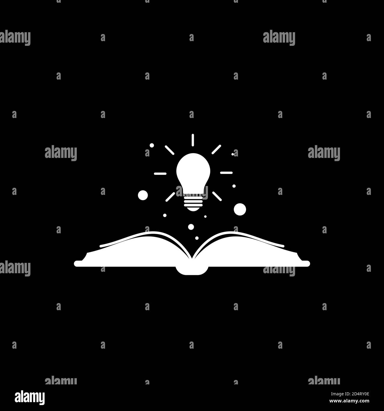 Livre ouvert avec ampoule brillante qui sort. Icône plate isolée sur fond noir. Icône plate. Illustration vectorielle. Logo Idea. Pictogramme inspiration. Pow Illustration de Vecteur