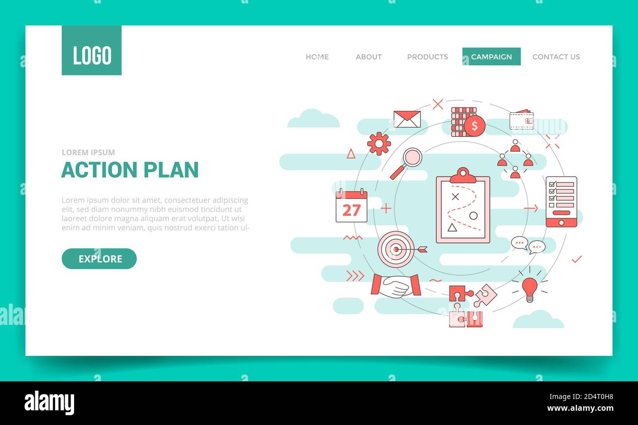 plan d'action business concept avec icône de cercle pour le modèle de site web ou page d'accueil page d'accueil Illustration de Vecteur