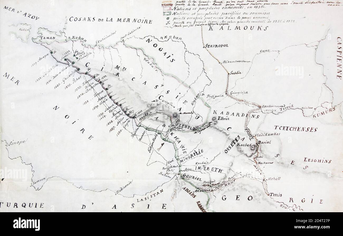 Carte de la côte de la mer Noire du Caucase dans 1842 Banque D'Images