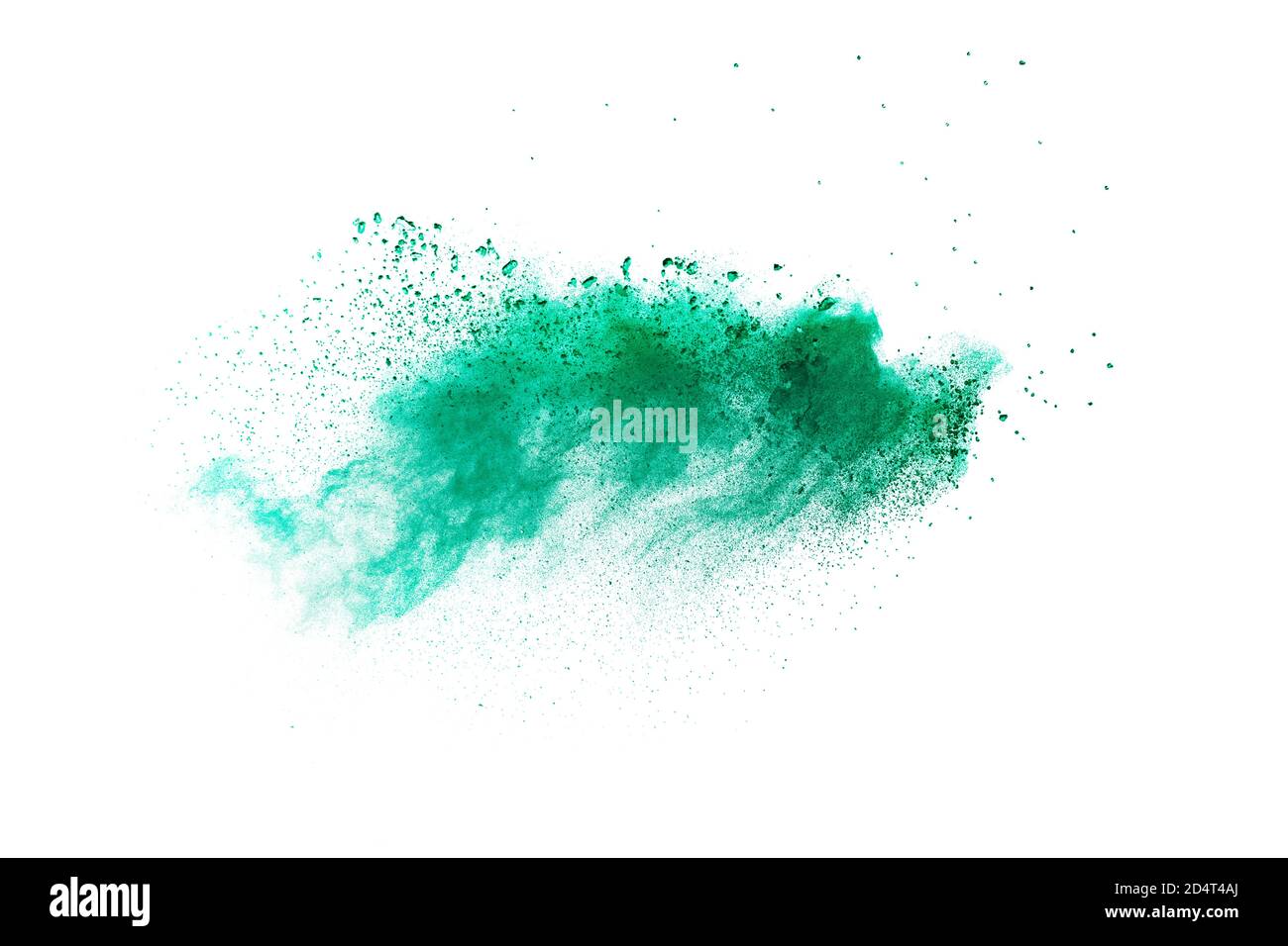 Éclaboussure de poudre verte sur fond blanc.explosion de poudre verte. Banque D'Images