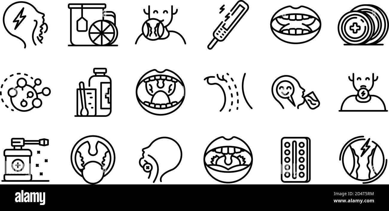 Ensemble d'icônes tonsillitis, style de contour Illustration de Vecteur