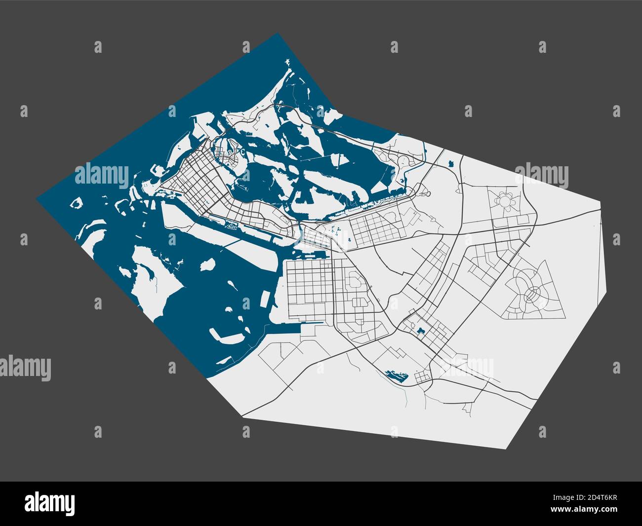 Carte d'Abu Dhabi. Carte détaillée de la zone administrative de la ville d'Abu Dhabi. Panorama urbain. Illustration vectorielle libre de droits. Carte de contour linéaire avec surlignage Illustration de Vecteur