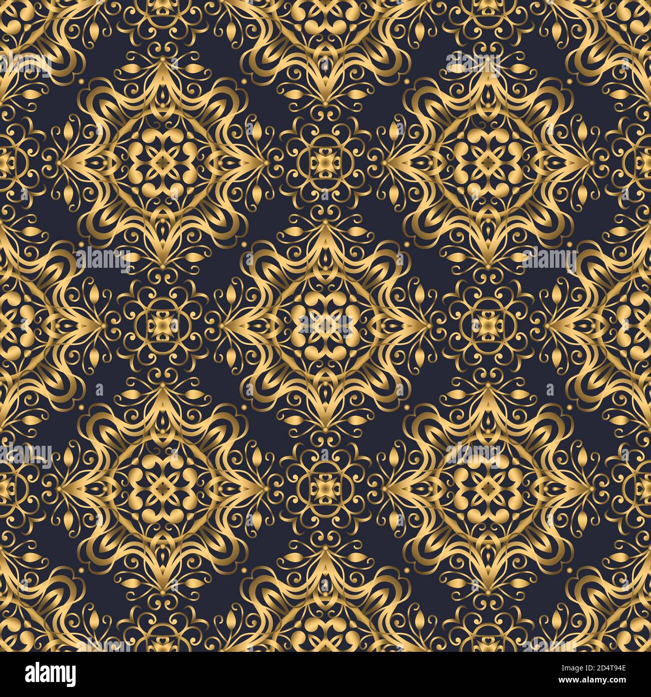 Motif tourbillon. Décoration or et bleu marine sans couture. Effet 3D Illustration de Vecteur