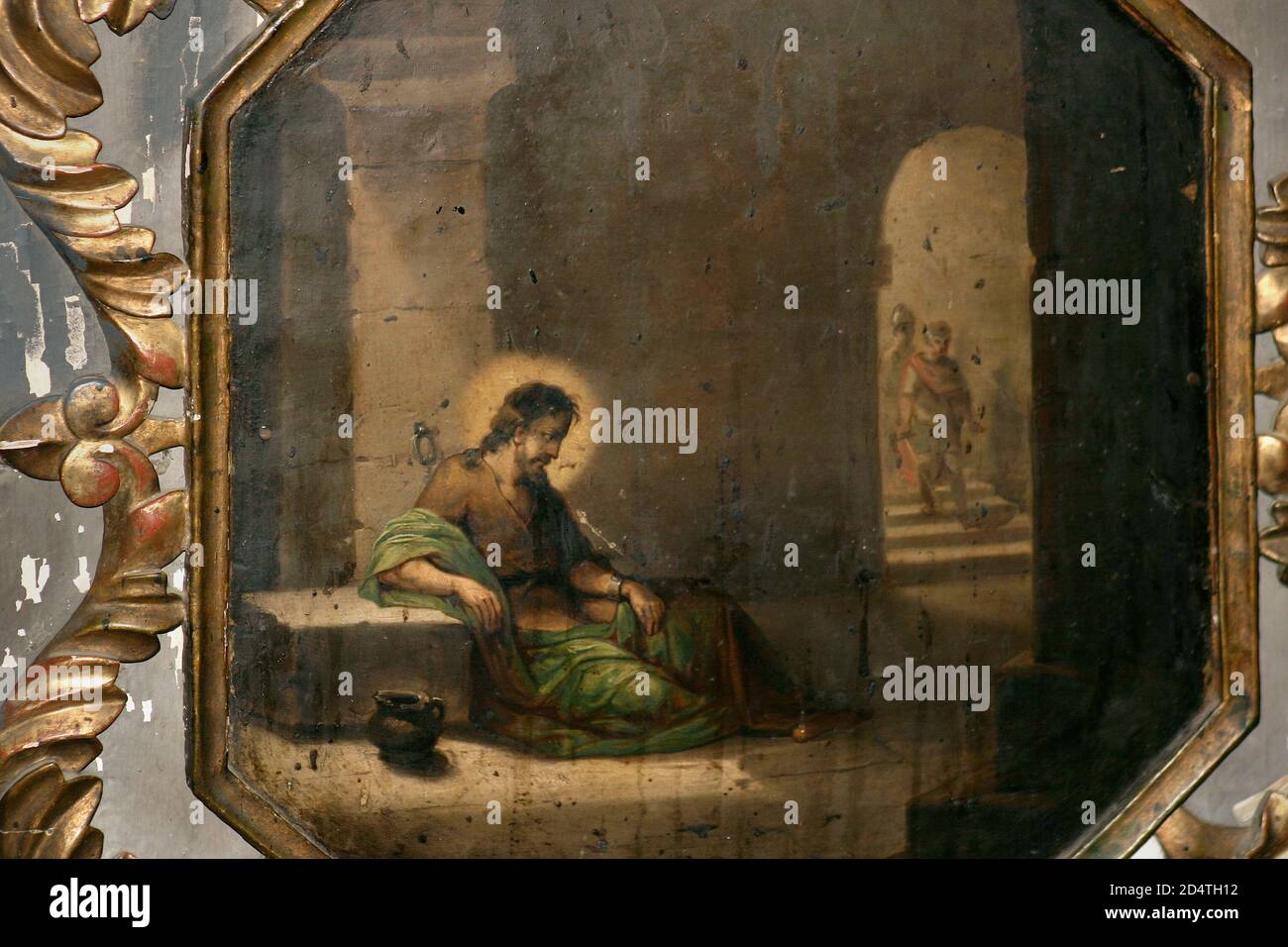 Monastère de Zamfira, Roumanie. Peinture de N. Grigorescu. Jean-Baptiste dans la prison. Banque D'Images