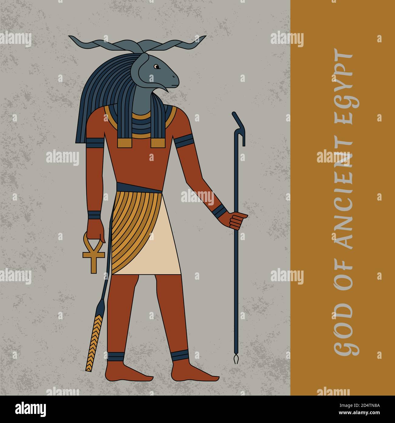 Dieu de l'Égypte ancienne Khnum. Ancien symbole égyptien, figure isolée des divinités de l'Égypte ancienne. Illustration de Vecteur