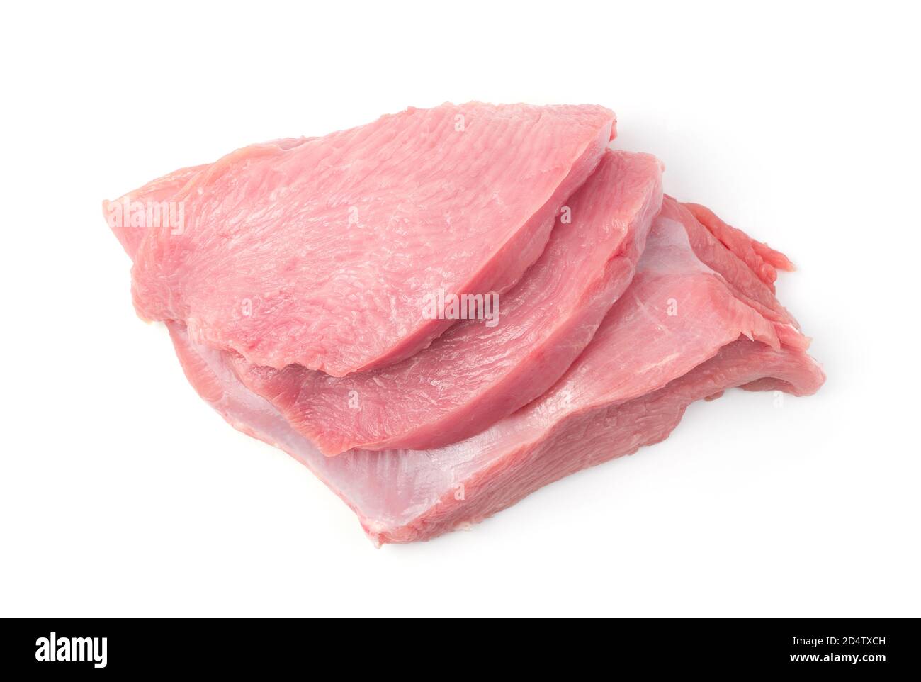 Steaks de viande frais tranchés sur fond blanc. Boucherie. Banque D'Images