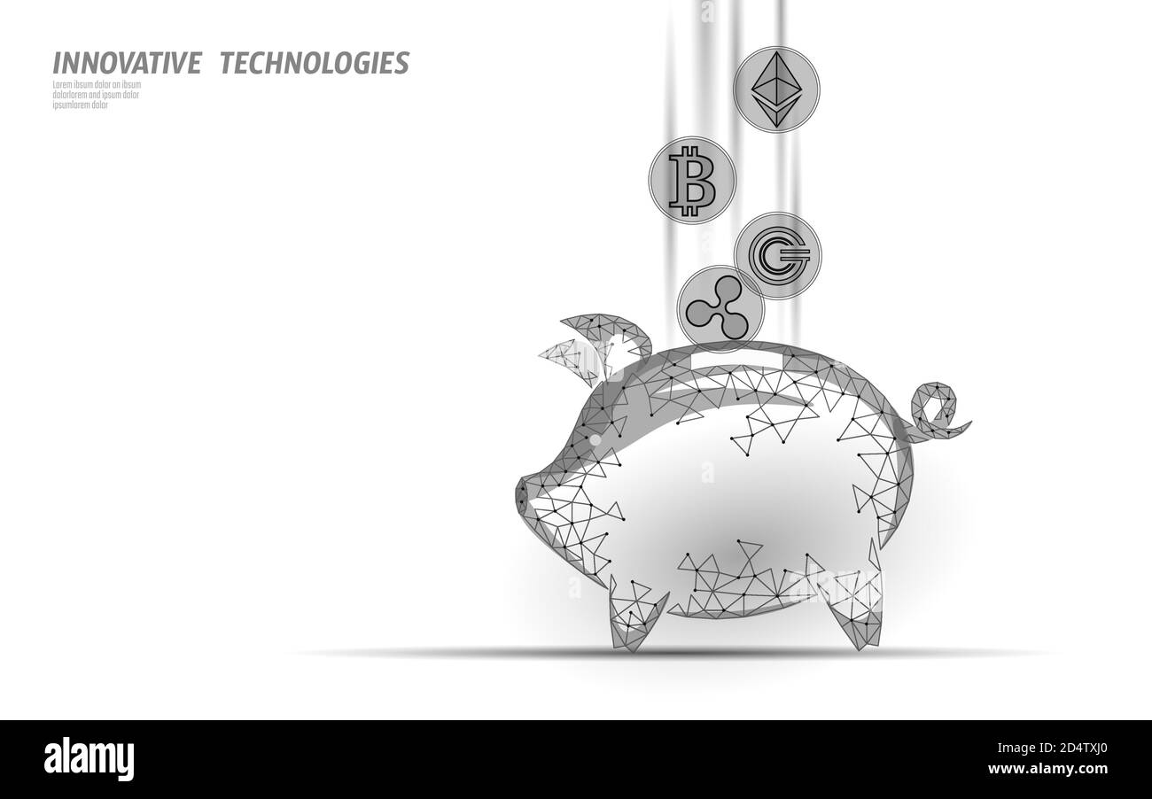 Ethereum Bitcoin Ripple coin numérique crypto-monnaie thrift-box paiement en ligne. Technologie d'échange d'informations de cochon de boîte d'argent. Bleu web abstrait Illustration de Vecteur