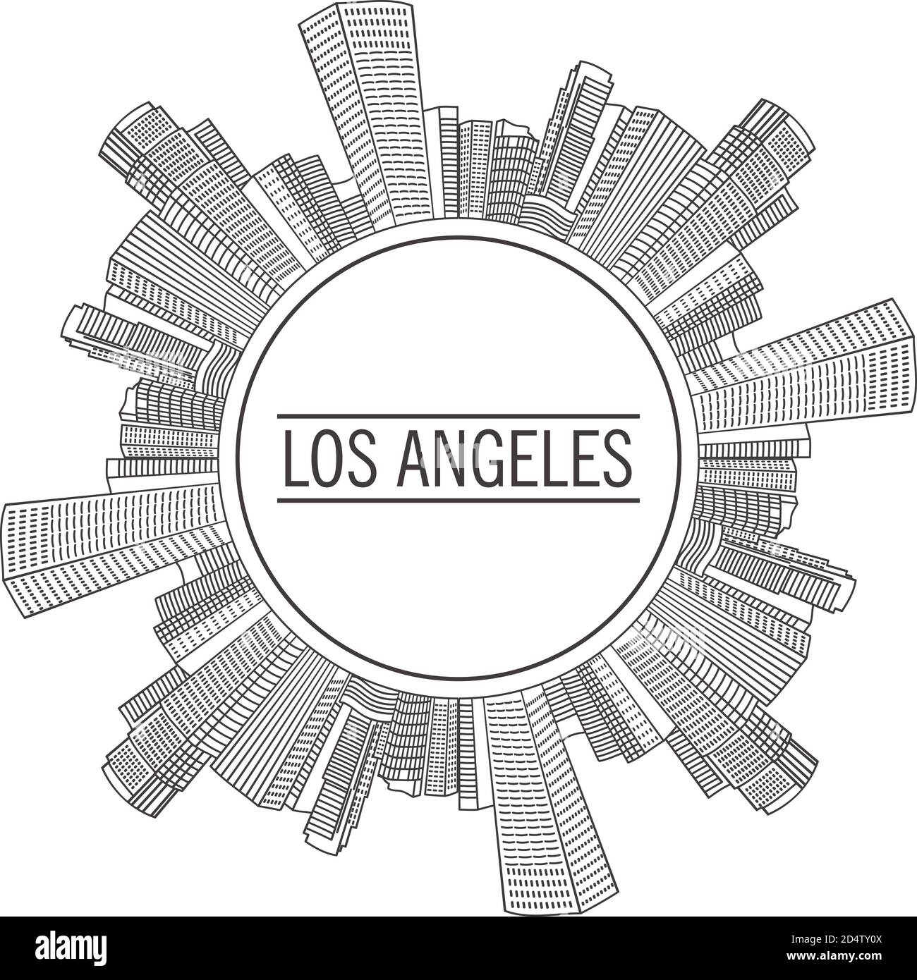 Ville américaine de Los Angeles.Paysage urbain dessiné avec des lignes. Illustration de Vecteur
