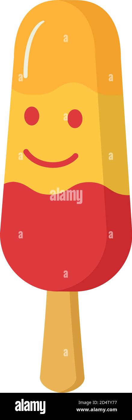 Crème glacée trois couches avec fraise, mangue sur un bâton de bois. La glace aux fruits congelée. Illustration de Vecteur