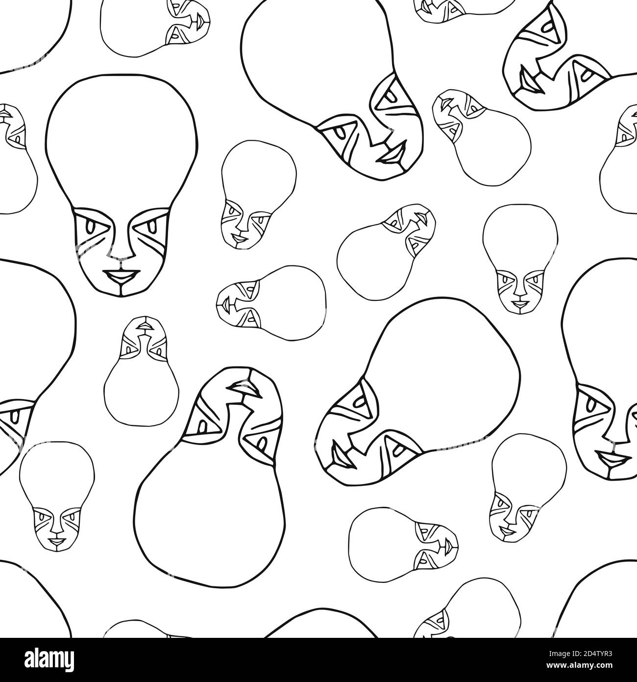 Motif étranger sans couture à motif de caniche vectoriel. Masques de contour pour l'arrière-plan, conception de couverture. Illustration en noir et blanc dessinée à la main. Impression sur papier, tissu, Illustration de Vecteur