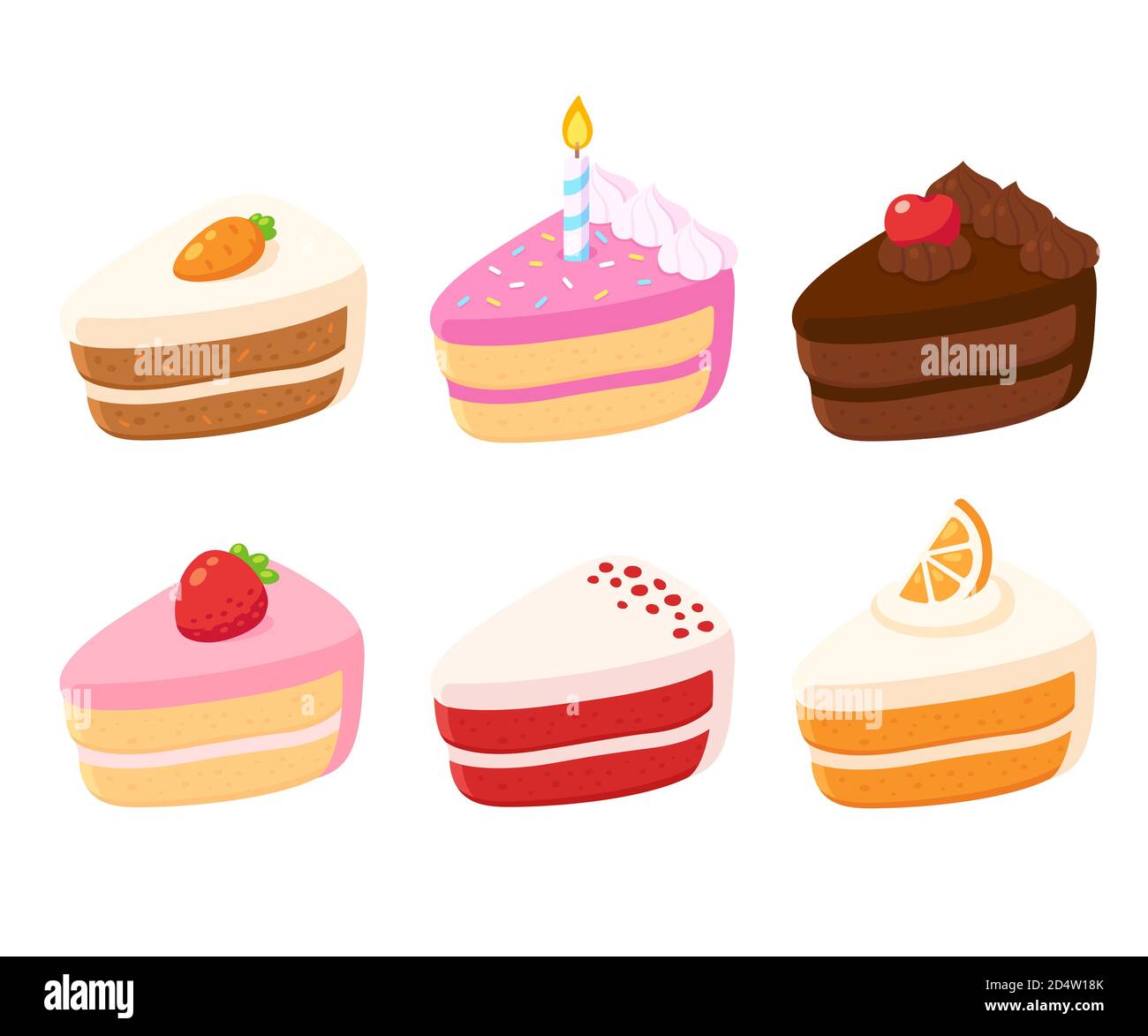 Differentes Tranches De Gateau Mignon Petit Dessert De Dessin Anime Avec Fruits Et Chocolat Gateau D Anniversaire Et De Carotte Velours Rouge Illustration Vectorielle Isolee Image Vectorielle Stock Alamy