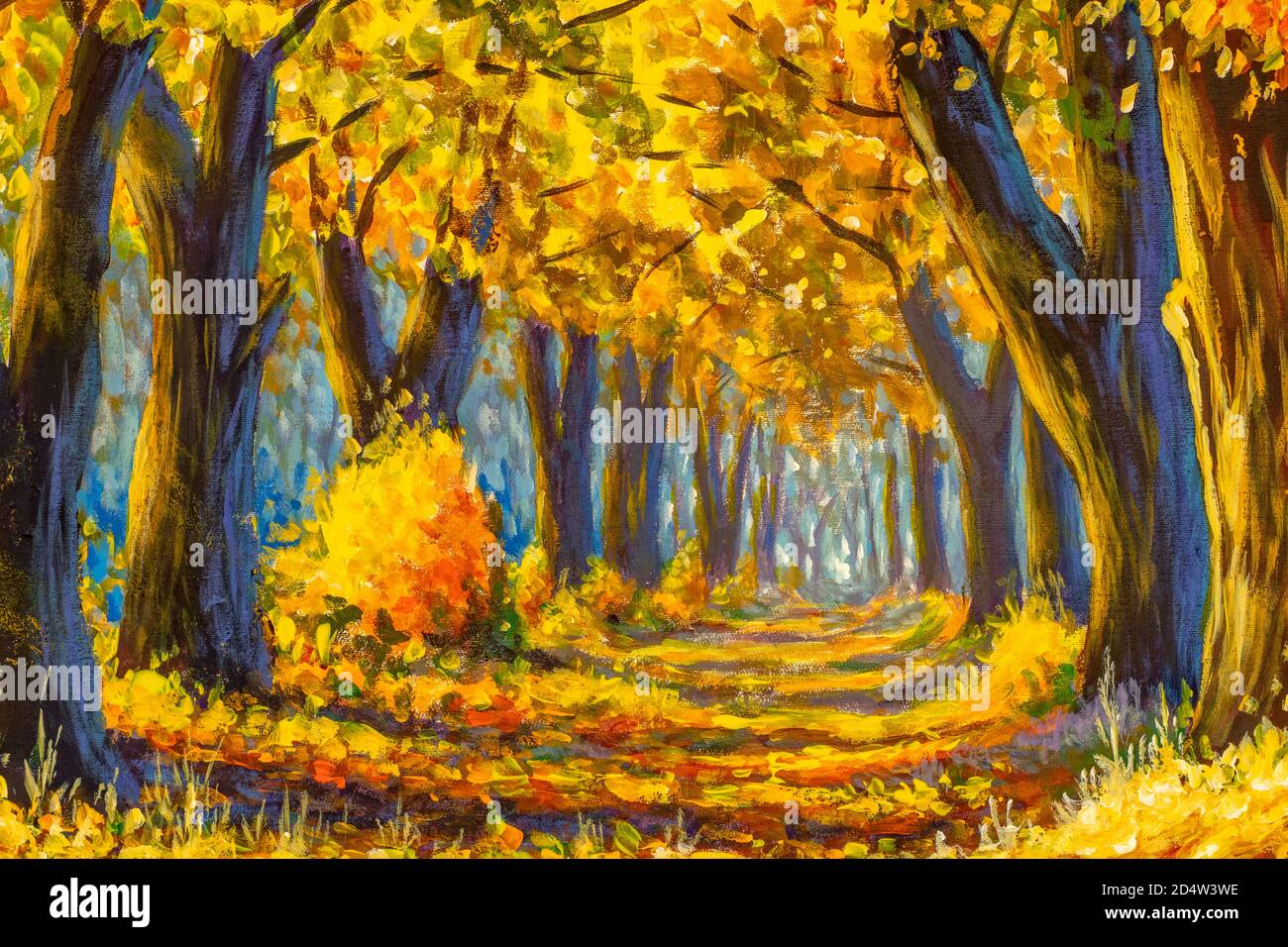 Route dans la forêt d'automne, peinture à l'huile or arbre d'automne dans l'allée du parc paysage de la nature Banque D'Images