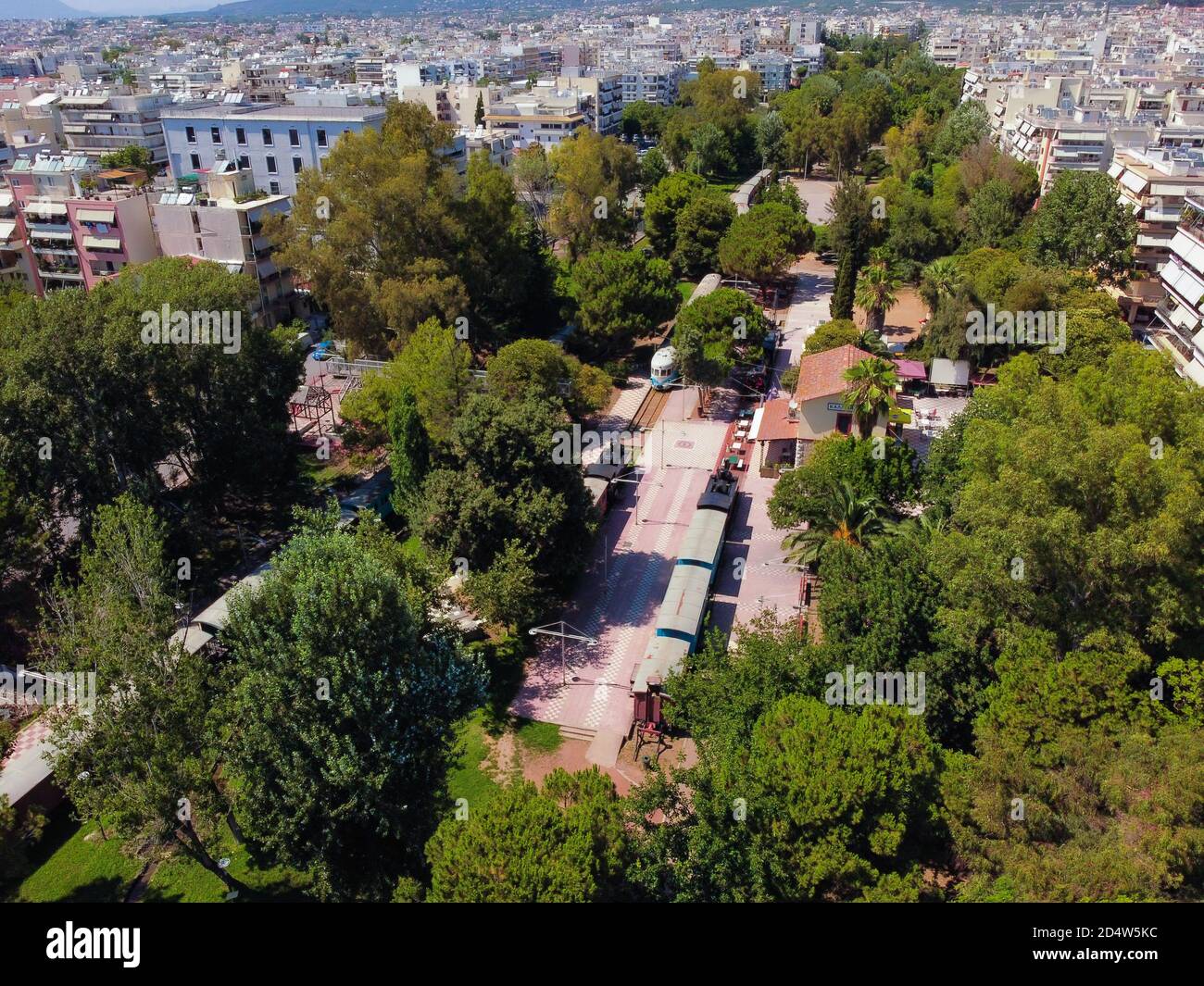 Vue aérienne du parc ferroviaire de Kalamata, l'un des plus grands de Grèce Banque D'Images