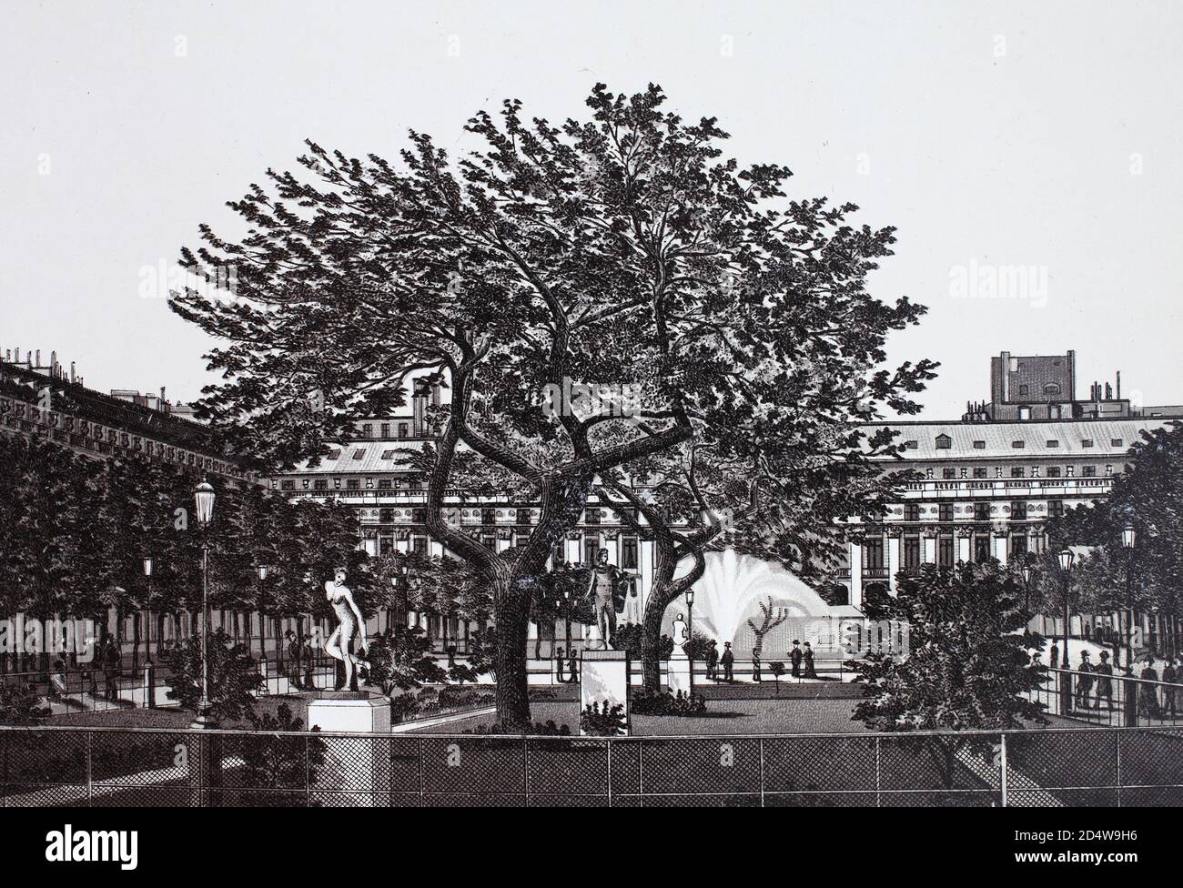 Paris, jardin du Palais Royal, France, gravure historique en plaques de cuivre de 1860 Banque D'Images