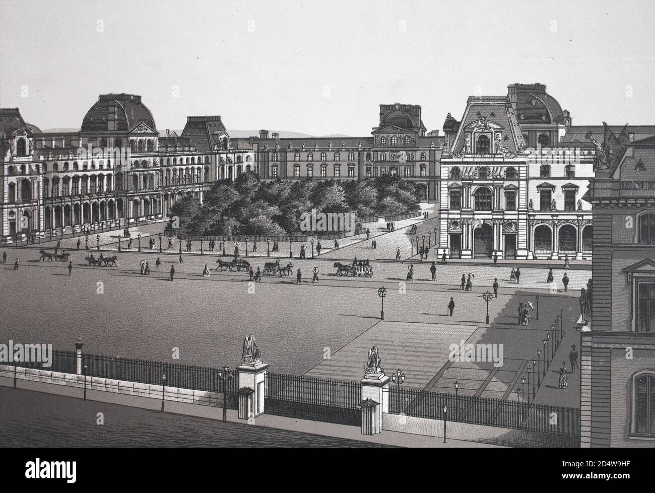 Paris, Louvre, France, gravure historique en plaques de cuivre de 1860 Banque D'Images