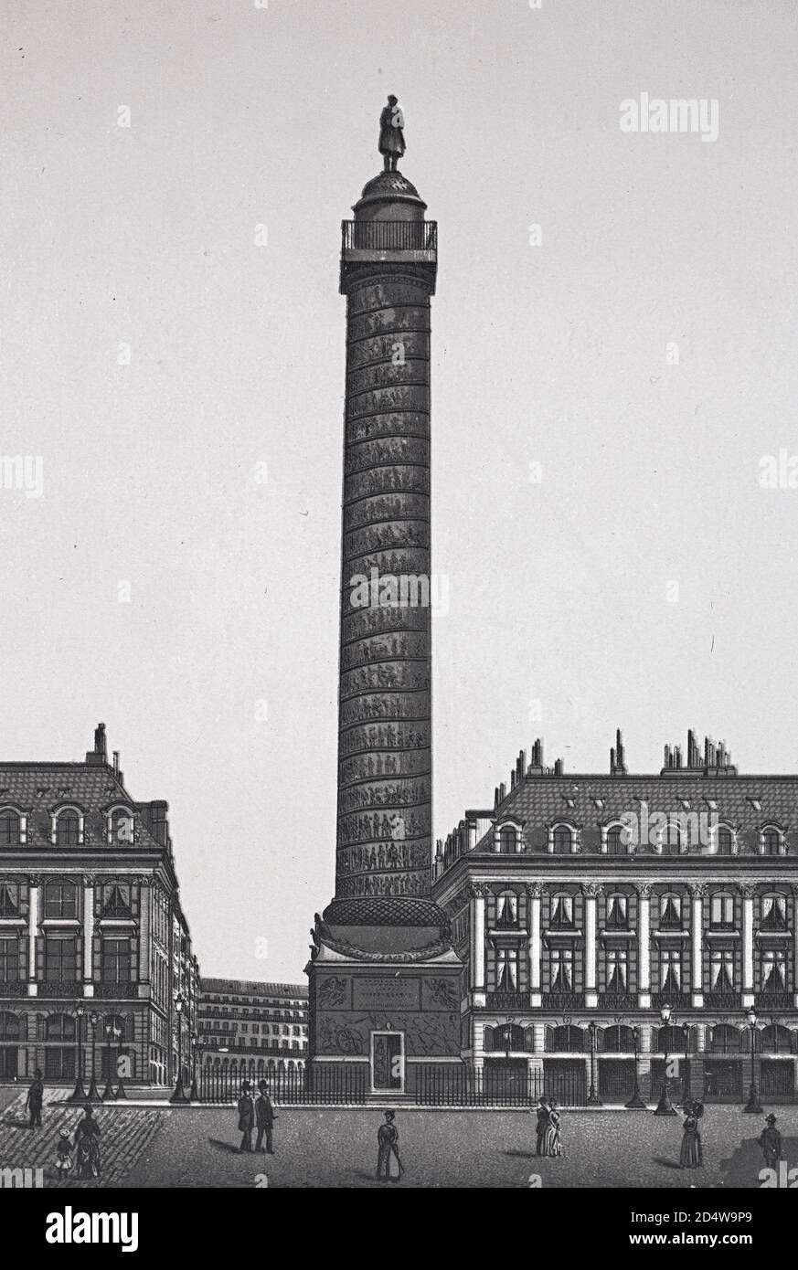Paris, colonne et place Vendôme, France, gravure historique en plaques de cuivre de 1860 Banque D'Images