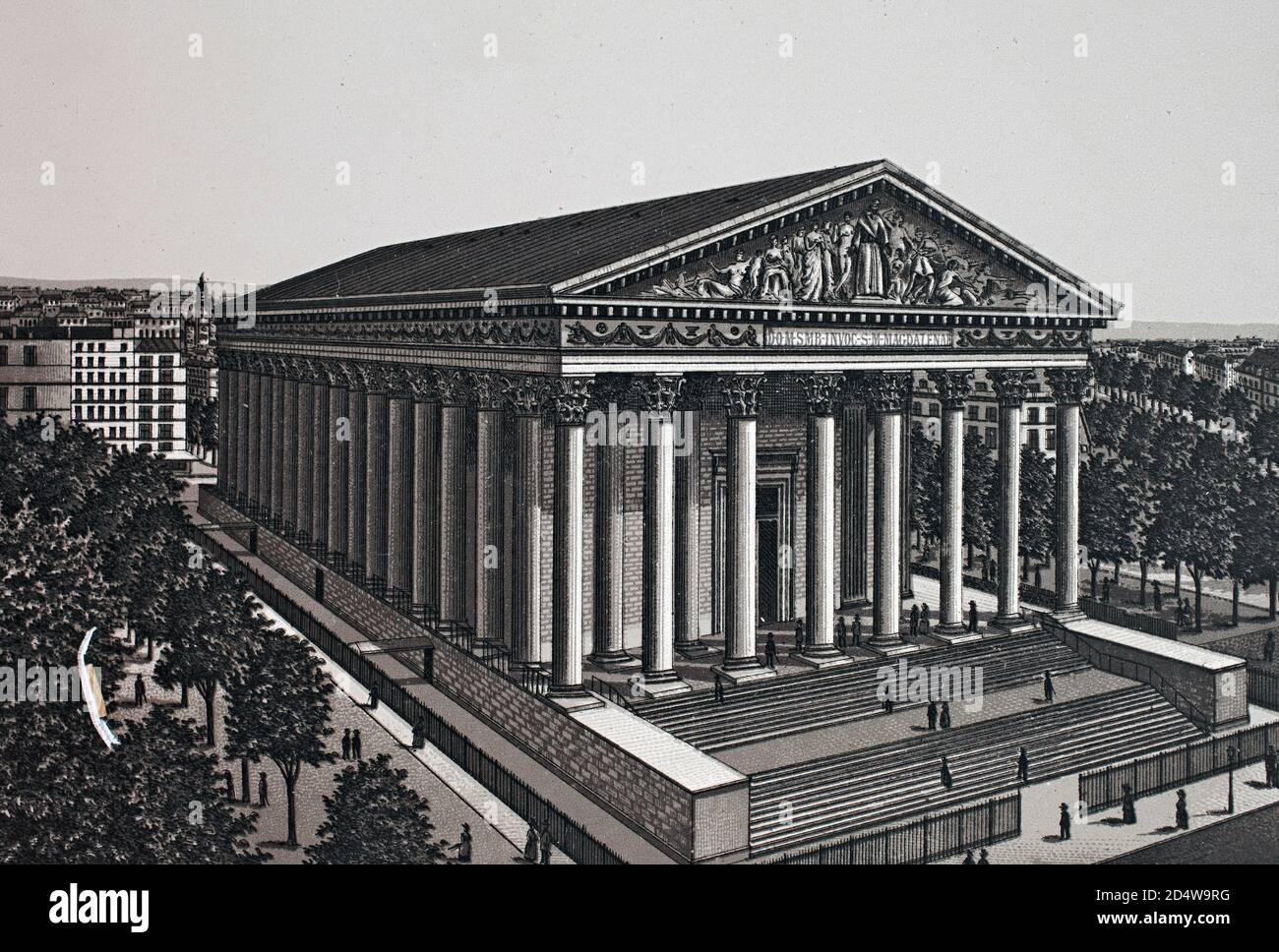Paris, Eglise de la Madeleine, France, gravure historique en plaques de cuivre de 1860 Banque D'Images