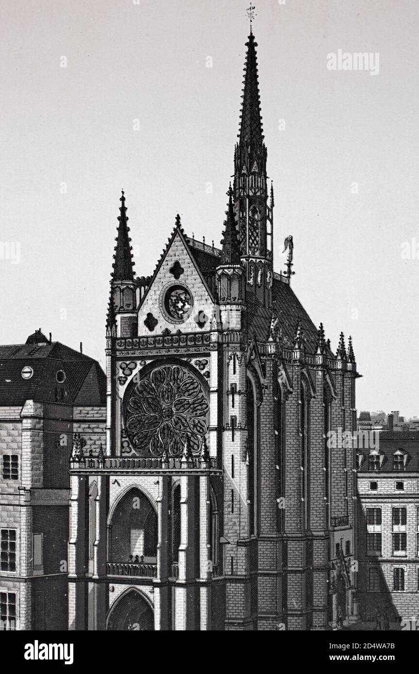 Paris, la Sainte Chapelle, France, gravure historique en plaques de cuivre de 1860 Banque D'Images