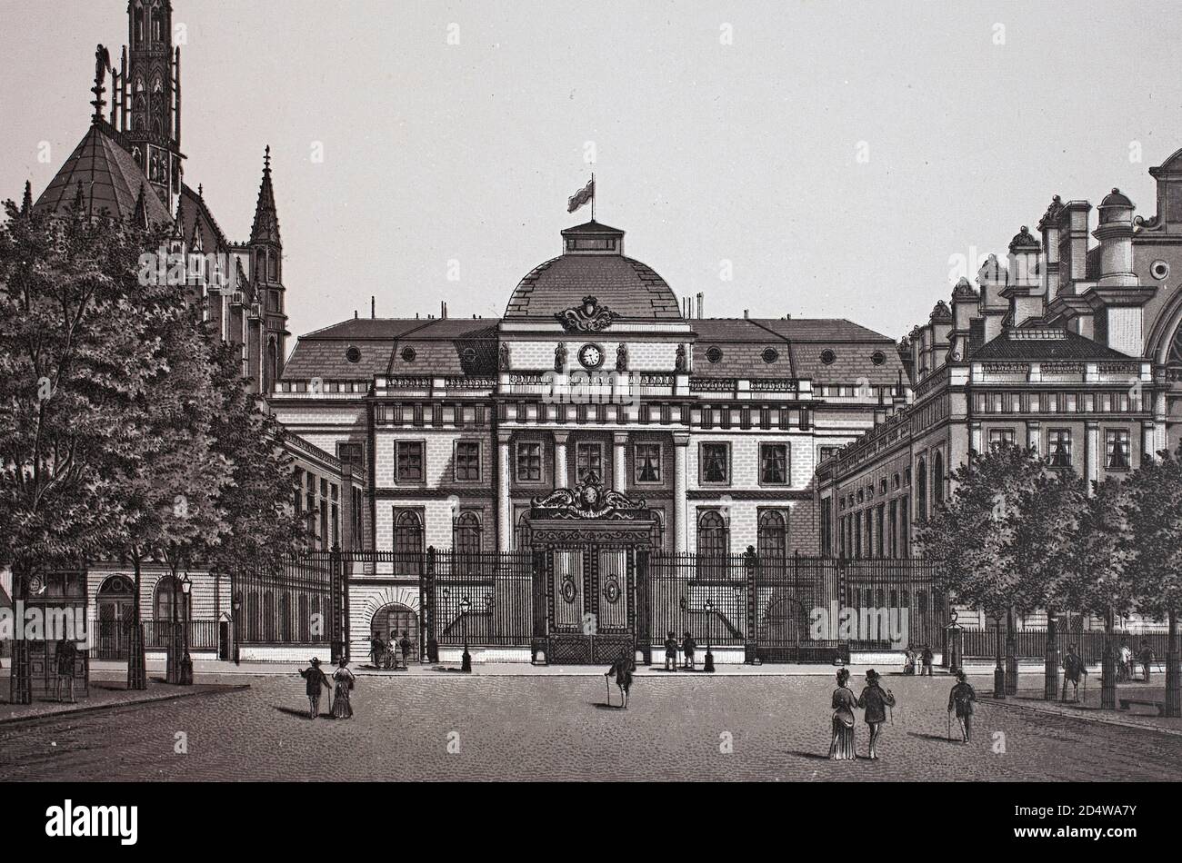 Paris, Palais de Justice, France, gravure historique en plaques de cuivre de 1860 Banque D'Images