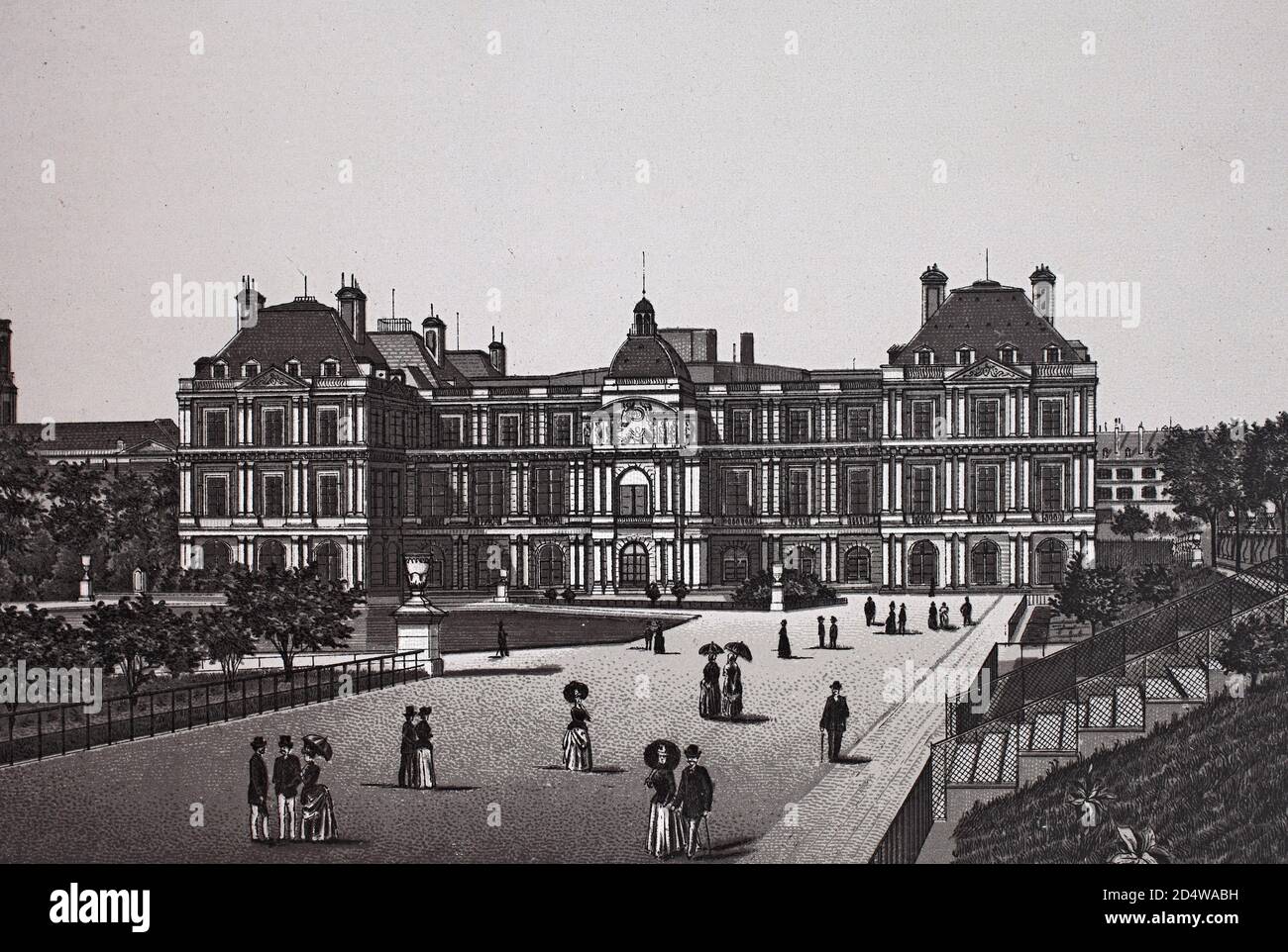 Paris, Palais du Luxembourg, France, gravure historique en plaques de cuivre de 1860 Banque D'Images