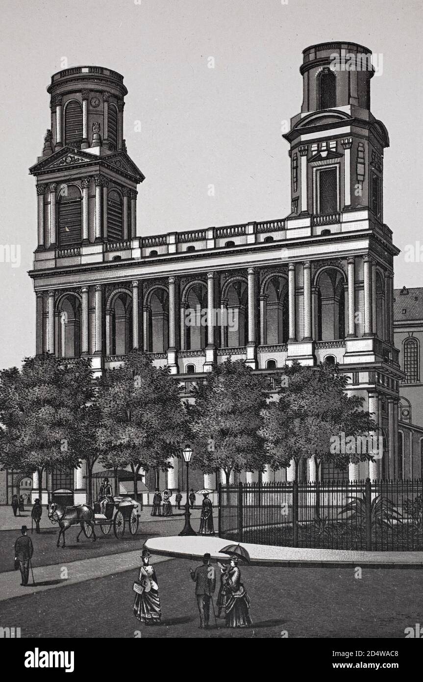 Paris, Église Saint-Sulpice, France, gravure historique en plaques de cuivre de 1860 Banque D'Images