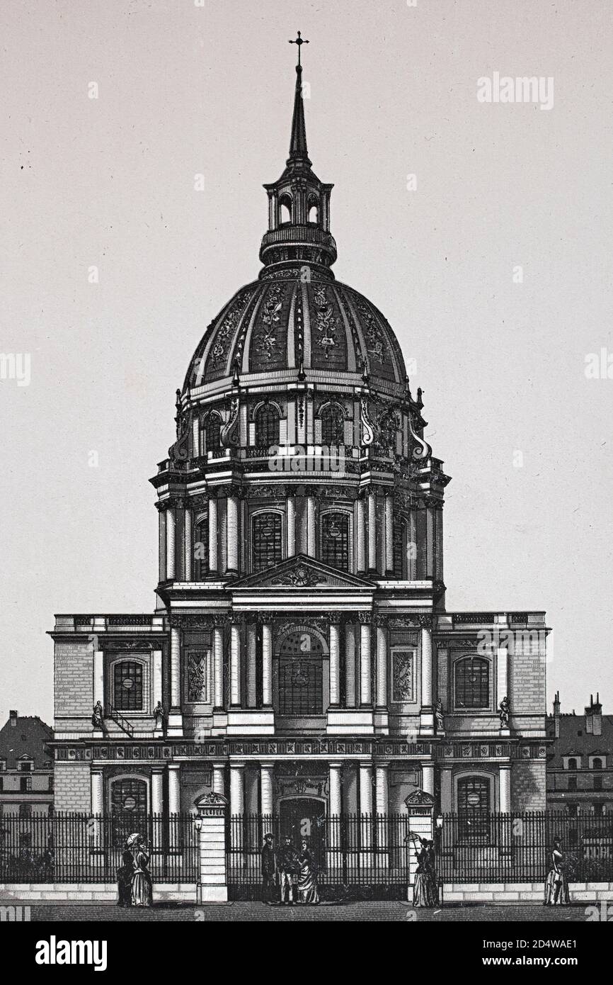 Paris, Dome des Invalides, France, gravure historique en plaques de cuivre de 1860 Banque D'Images