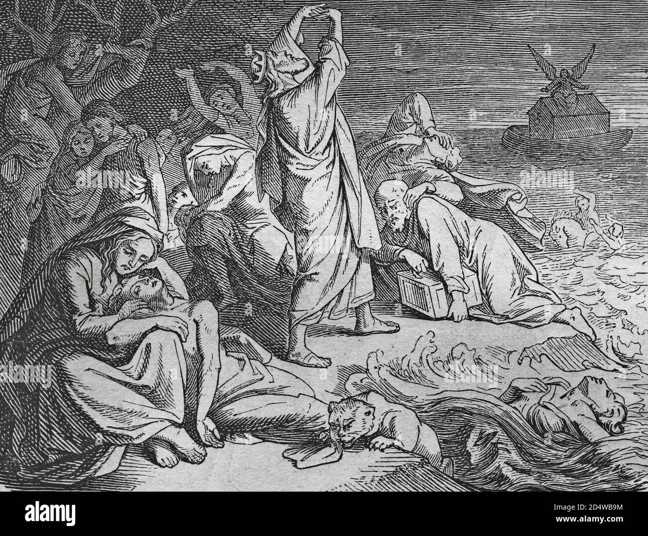 La grande inondation, gravure historique en acier de l'année 1860 Banque D'Images