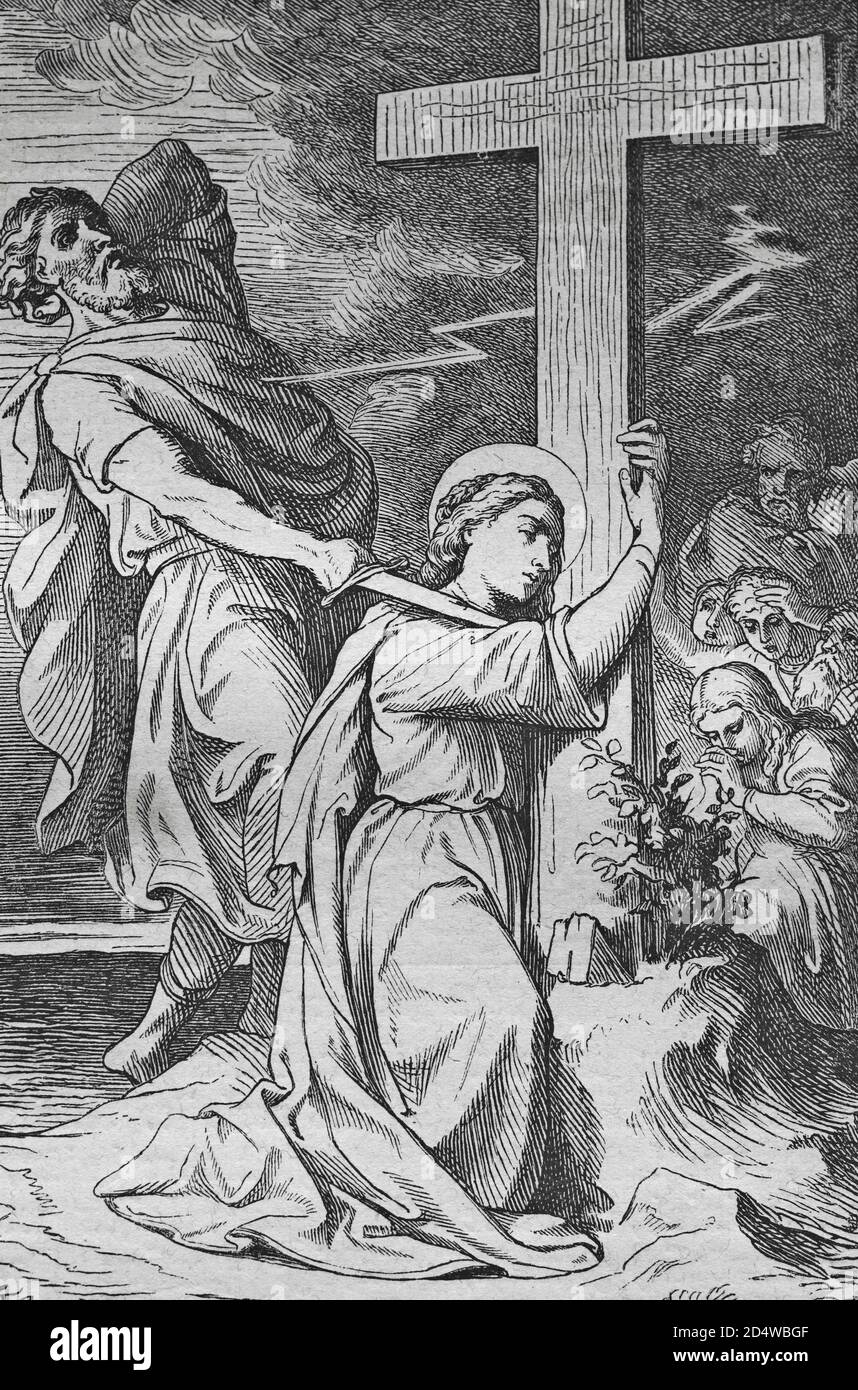 Sainte Barbara, gravure historique en acier de l'année 1860 Banque D'Images