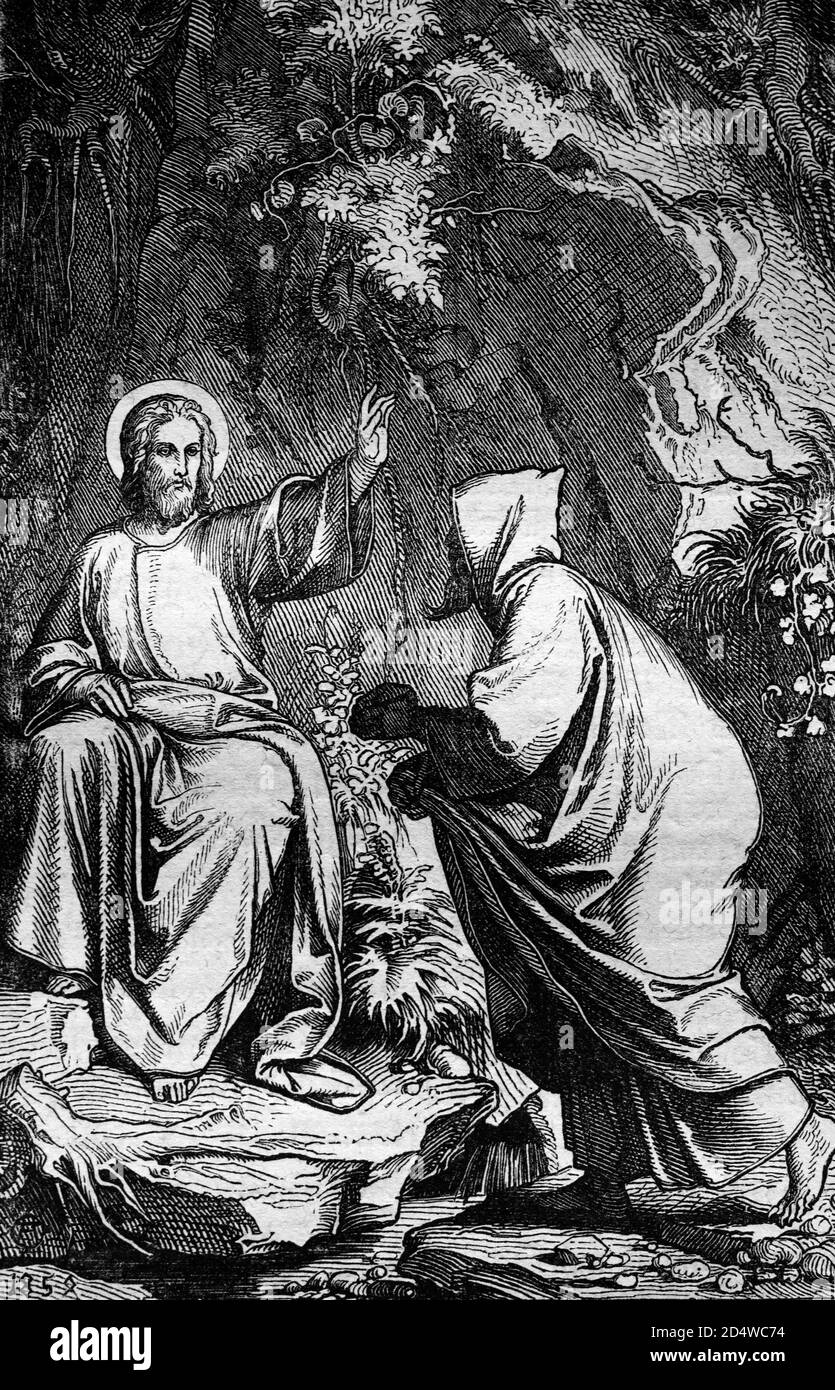 Le Christ du diable essaie, gravure historique en acier de l'année 1860 Banque D'Images