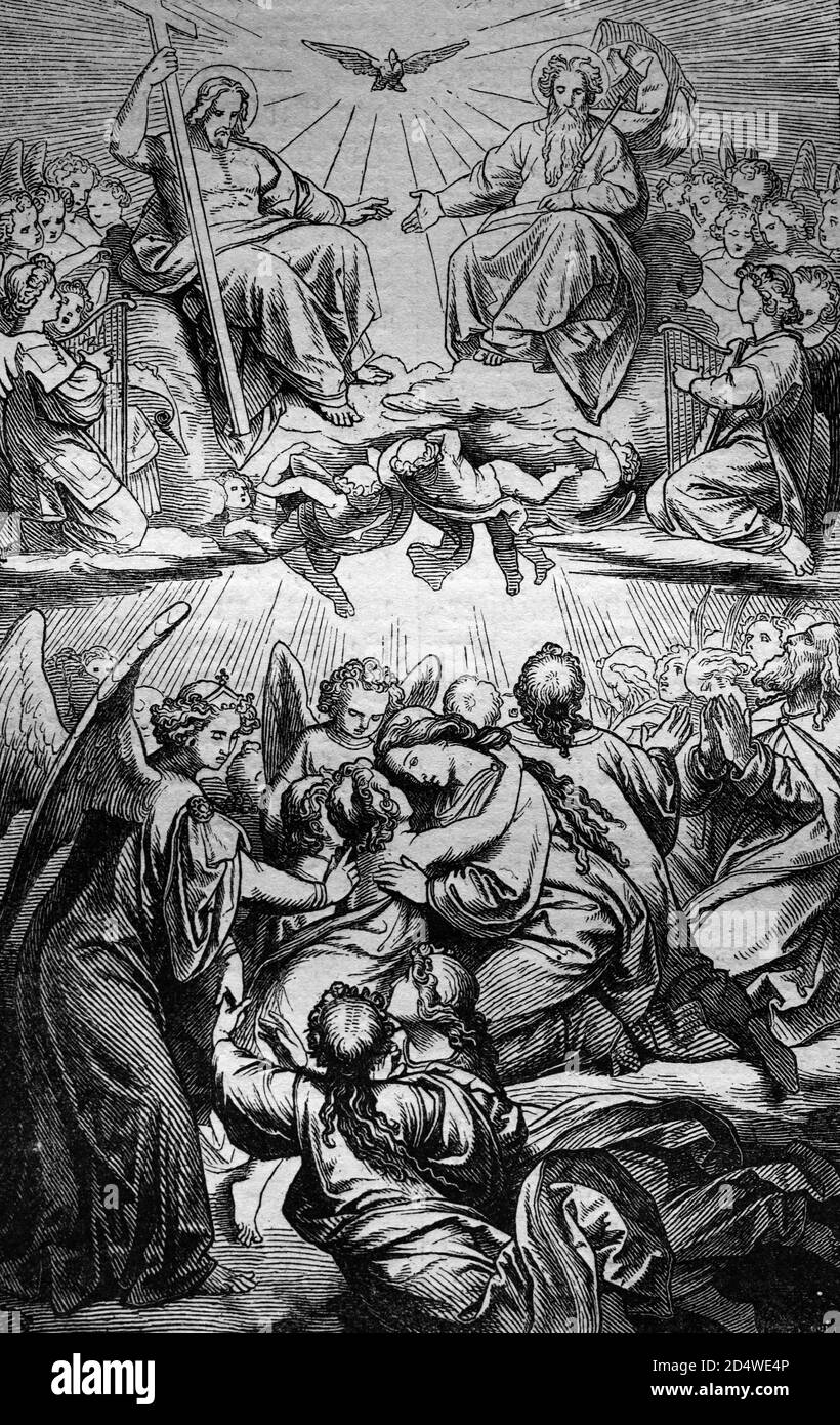 Le ciel, gravure en acier de la bible historique de 1860 Banque D'Images