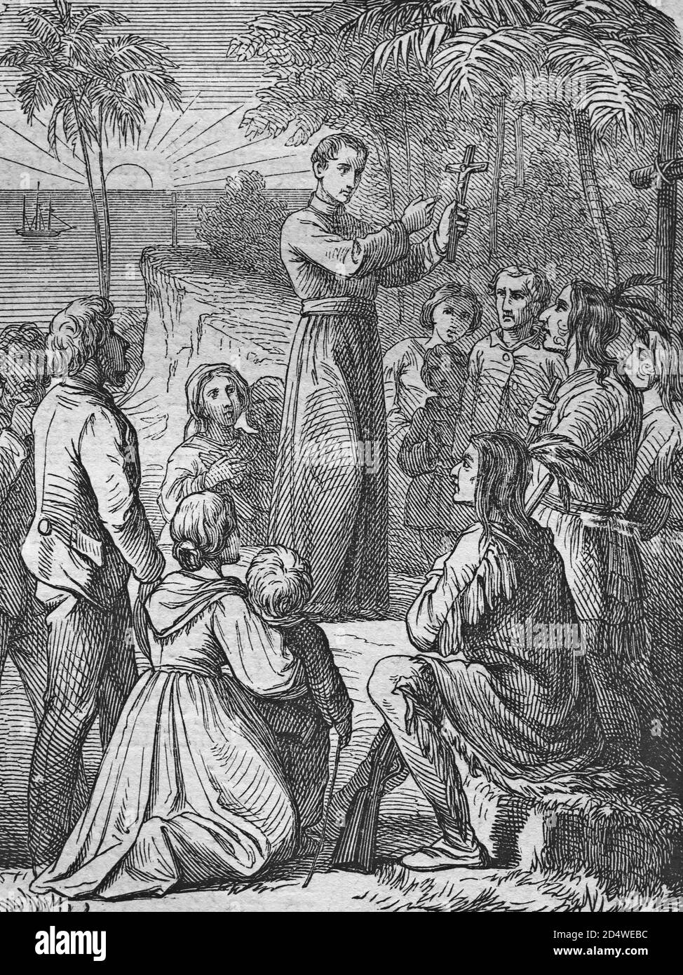 Un Apôtres pour les autochtones américains, gravure en acier de la bible historique de 1860 Banque D'Images