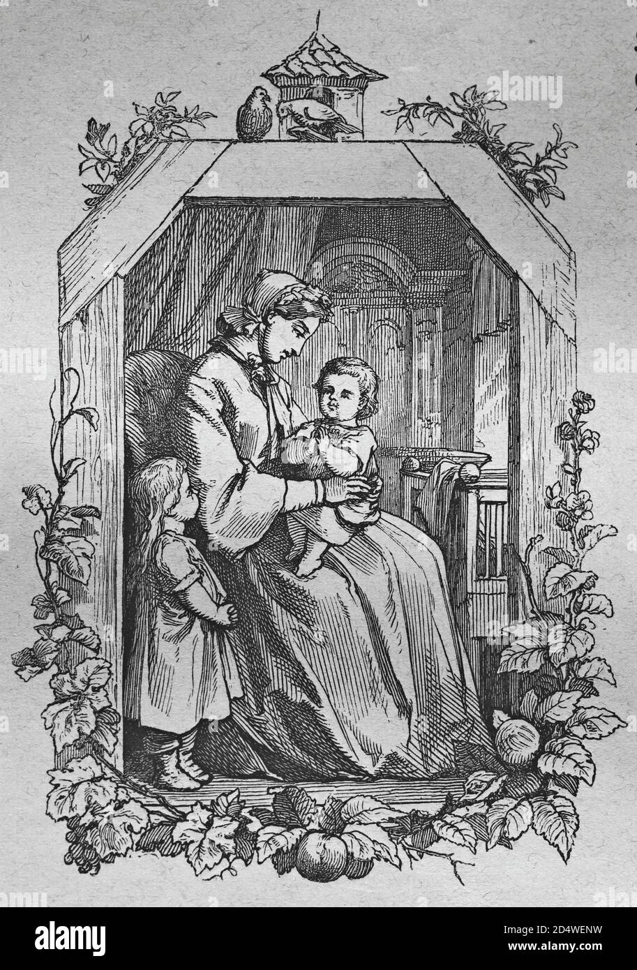 la première prière, la gravure en acier de la bible historique de 1860 Banque D'Images