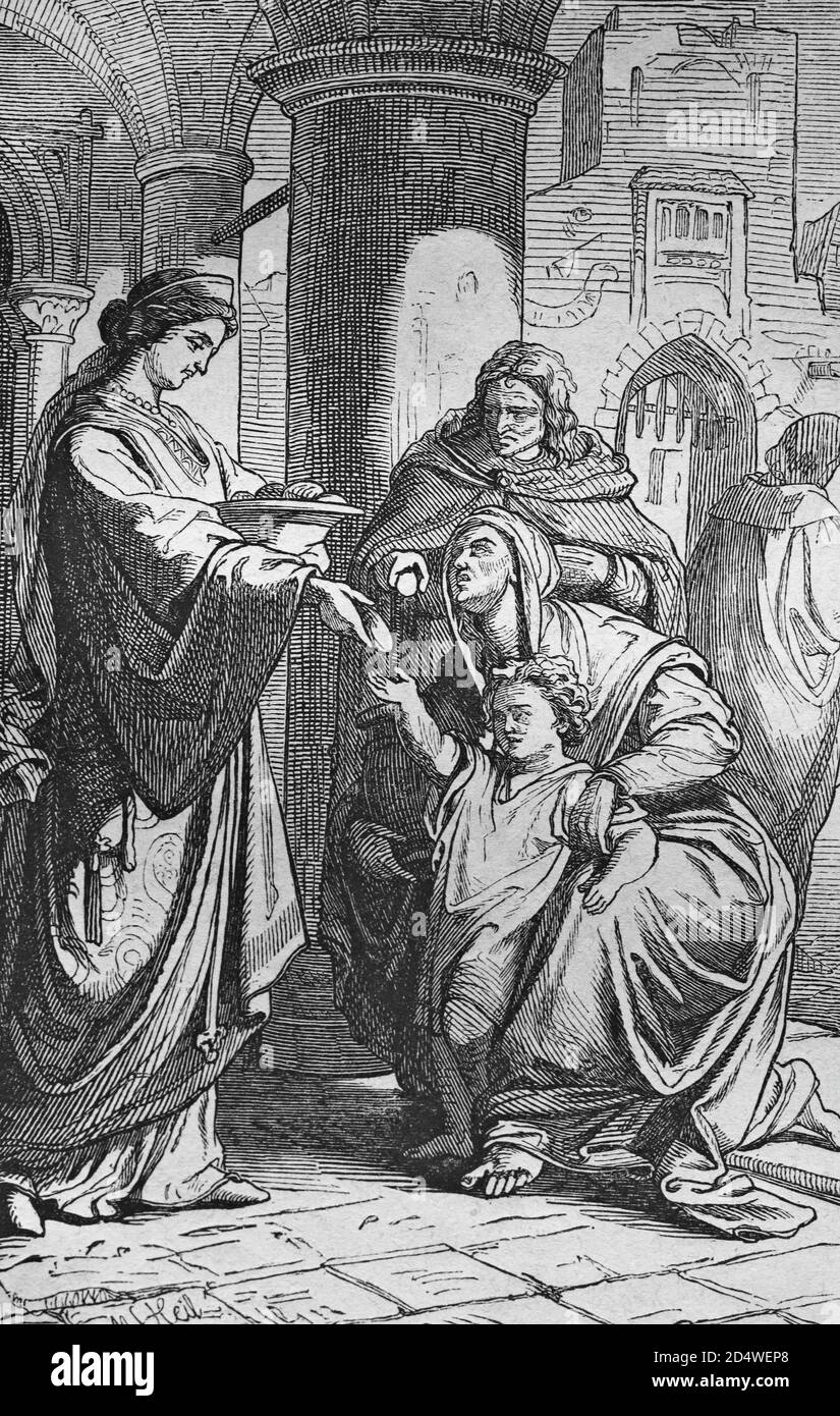 nourrir la faim, historique bible gravure en acier de 1860 Banque D'Images