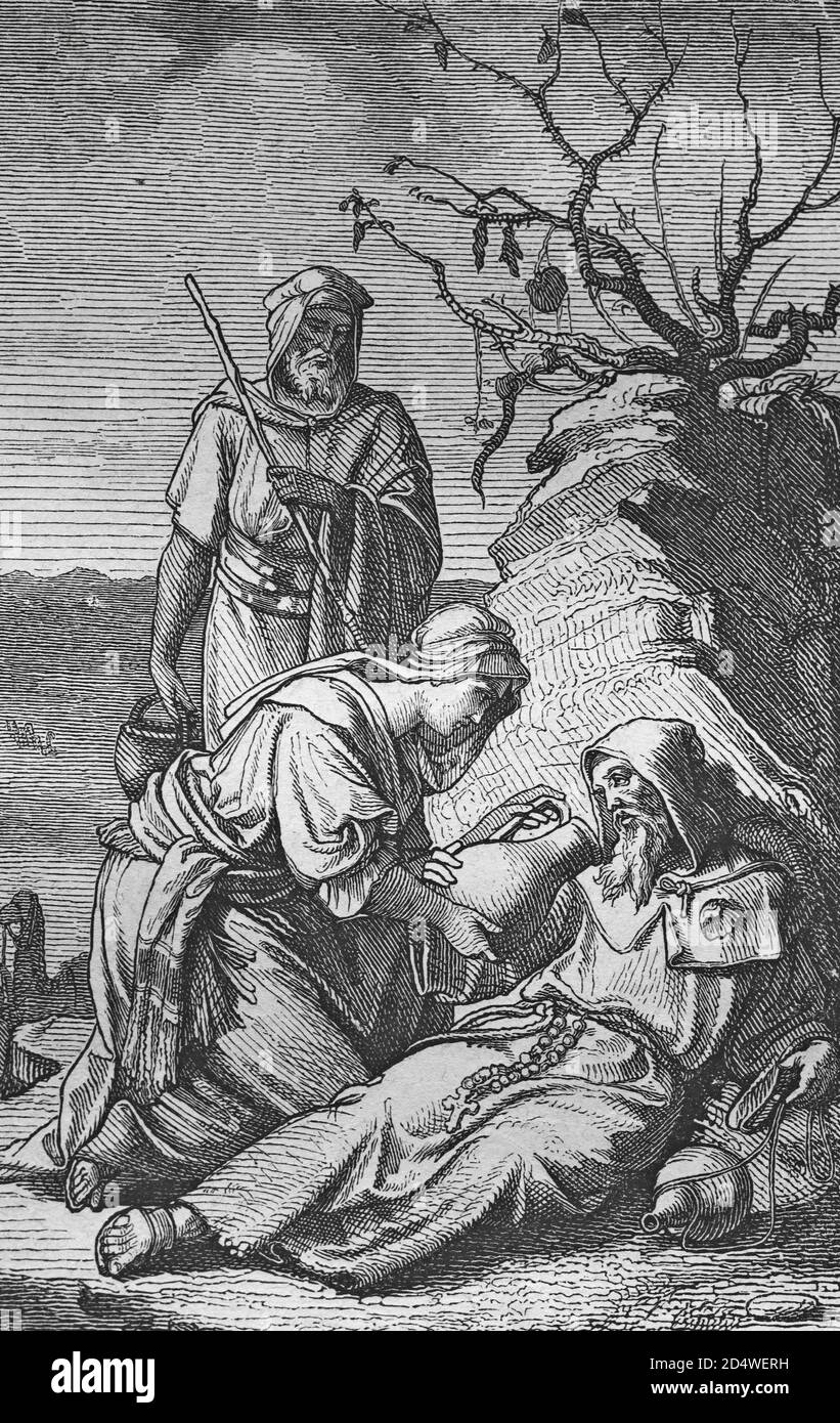quench la soif, historique bible gravure en acier de 1860 Banque D'Images