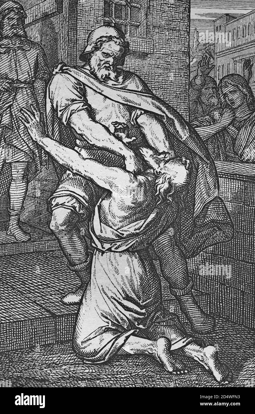 Le serviteur irmiséricordieux, gravure en acier de la bible historique de 1860 Banque D'Images