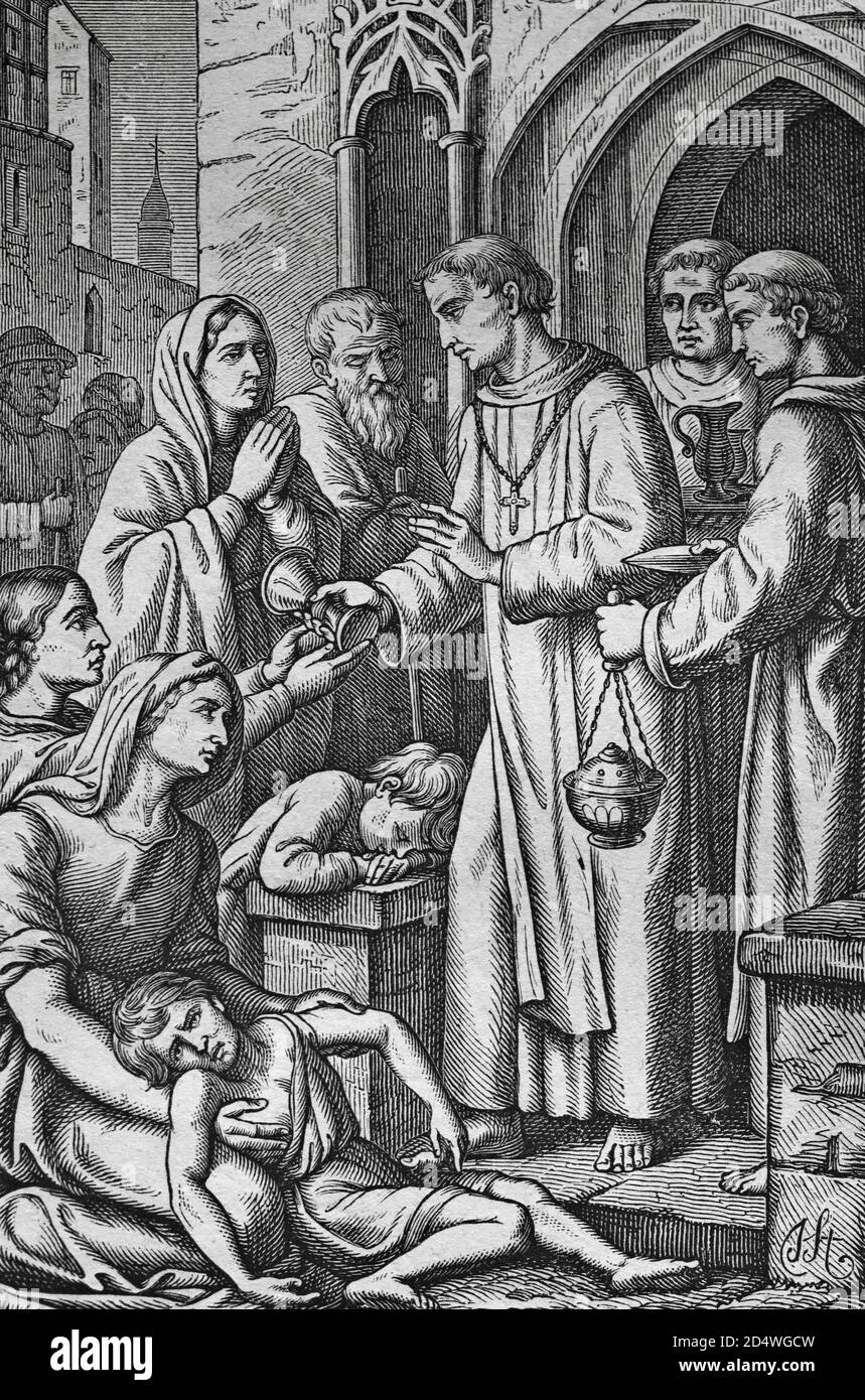 Saint-Odilo, gravure historique en acier d'une bible 1860 Banque D'Images