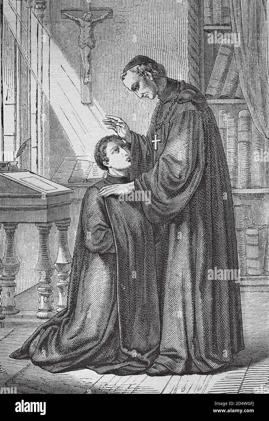 Obéissance, gravure historique en acier d'une bible 1860 Banque D'Images