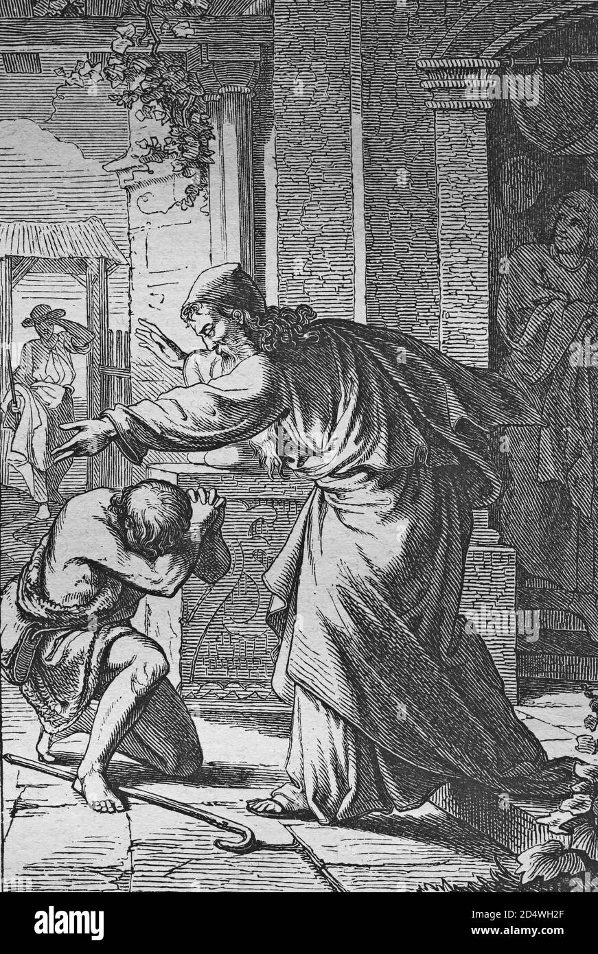 Retour du fils prodigue, gravure historique en acier d'une bible 1860 Banque D'Images