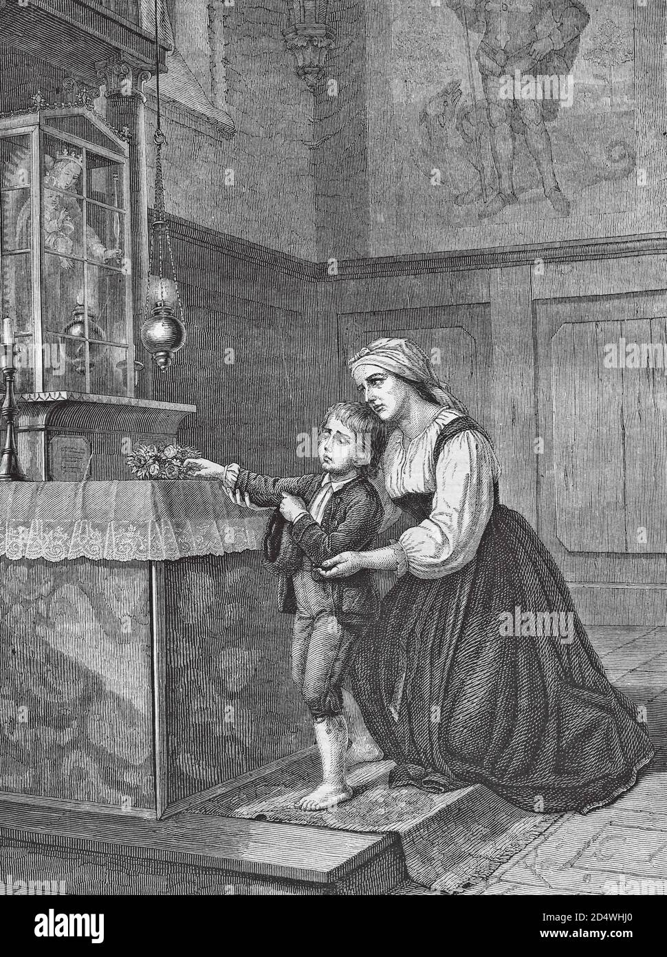 Le garçon aveugle, gravure historique en acier d'une bible 1860 Banque D'Images