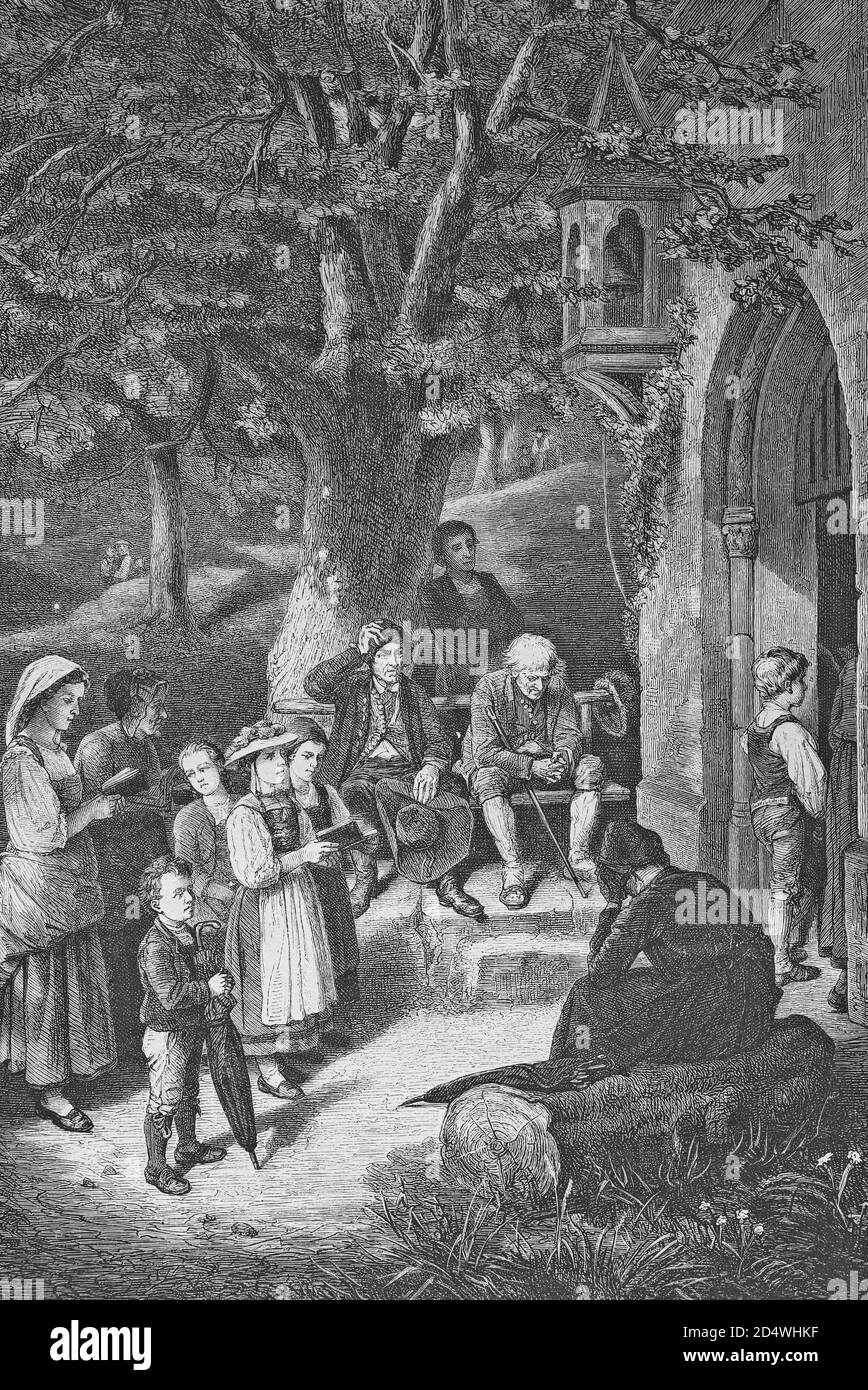 Sainte image, gravure historique en acier d'une bible 1860 Banque D'Images