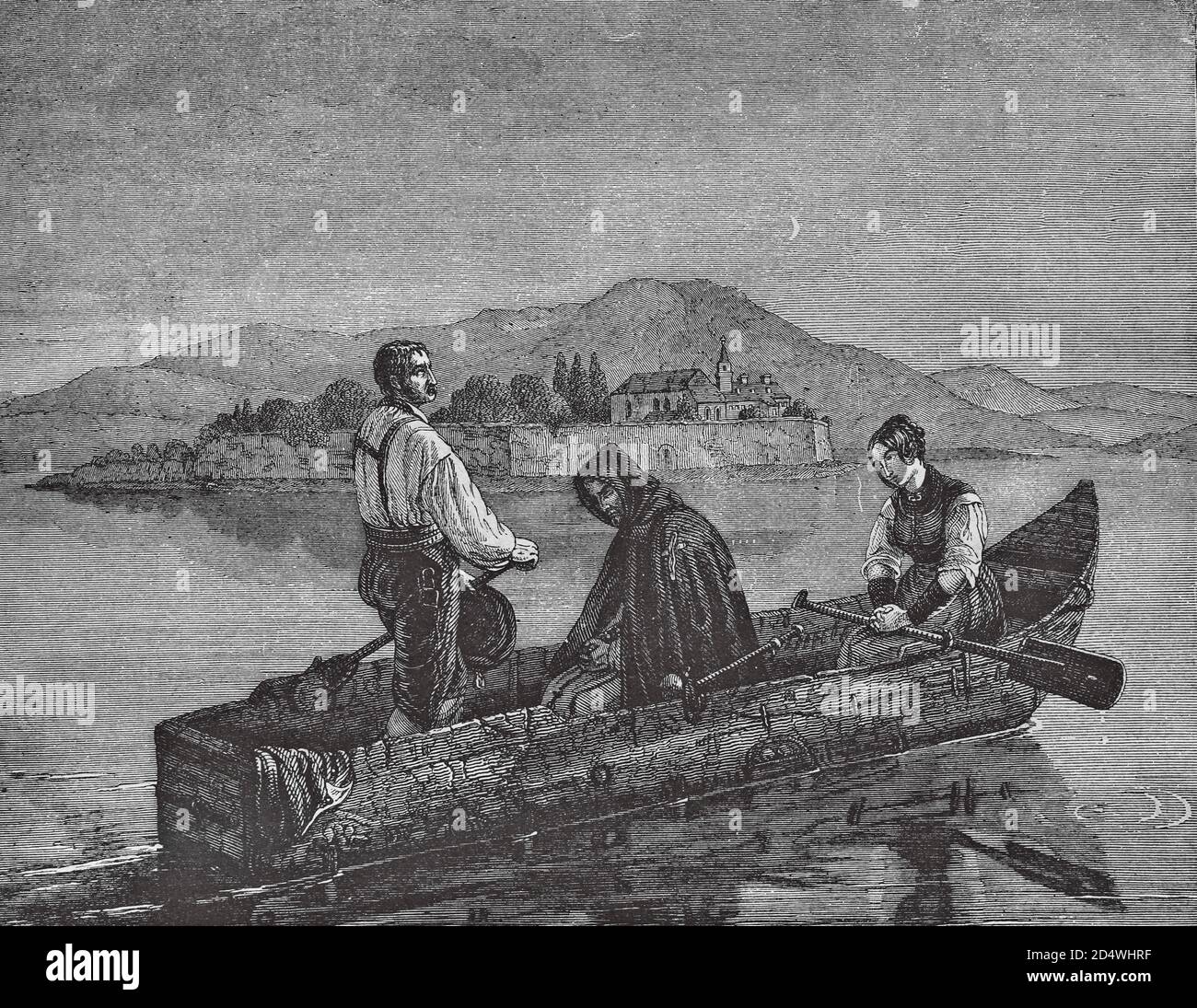 À l'Ave Maria, gravure en acier historique d'une bible 1860 Banque D'Images