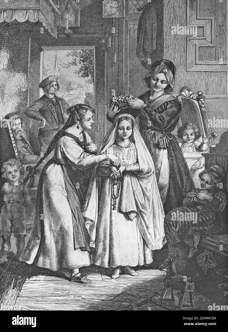 La communion, gravure sur acier de 1860 historique Banque D'Images