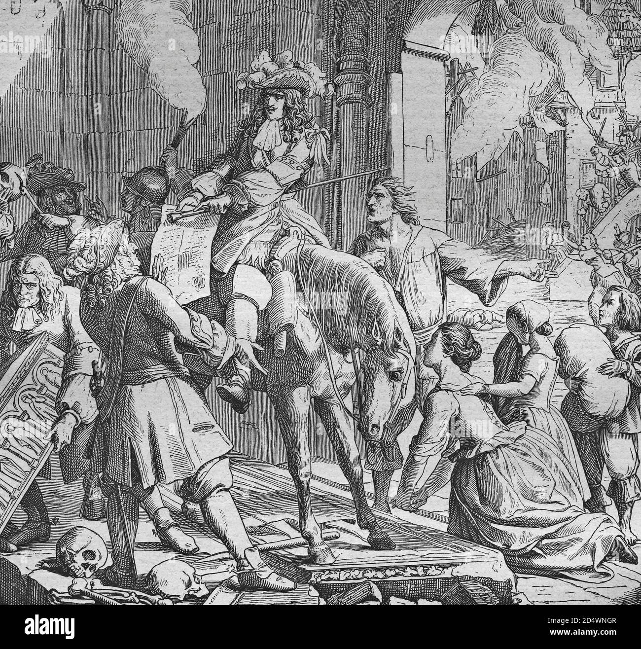 La française plandant la cathédrale de Speyer, Allemagne, gravure historique en acier d'une bible 1860 Banque D'Images