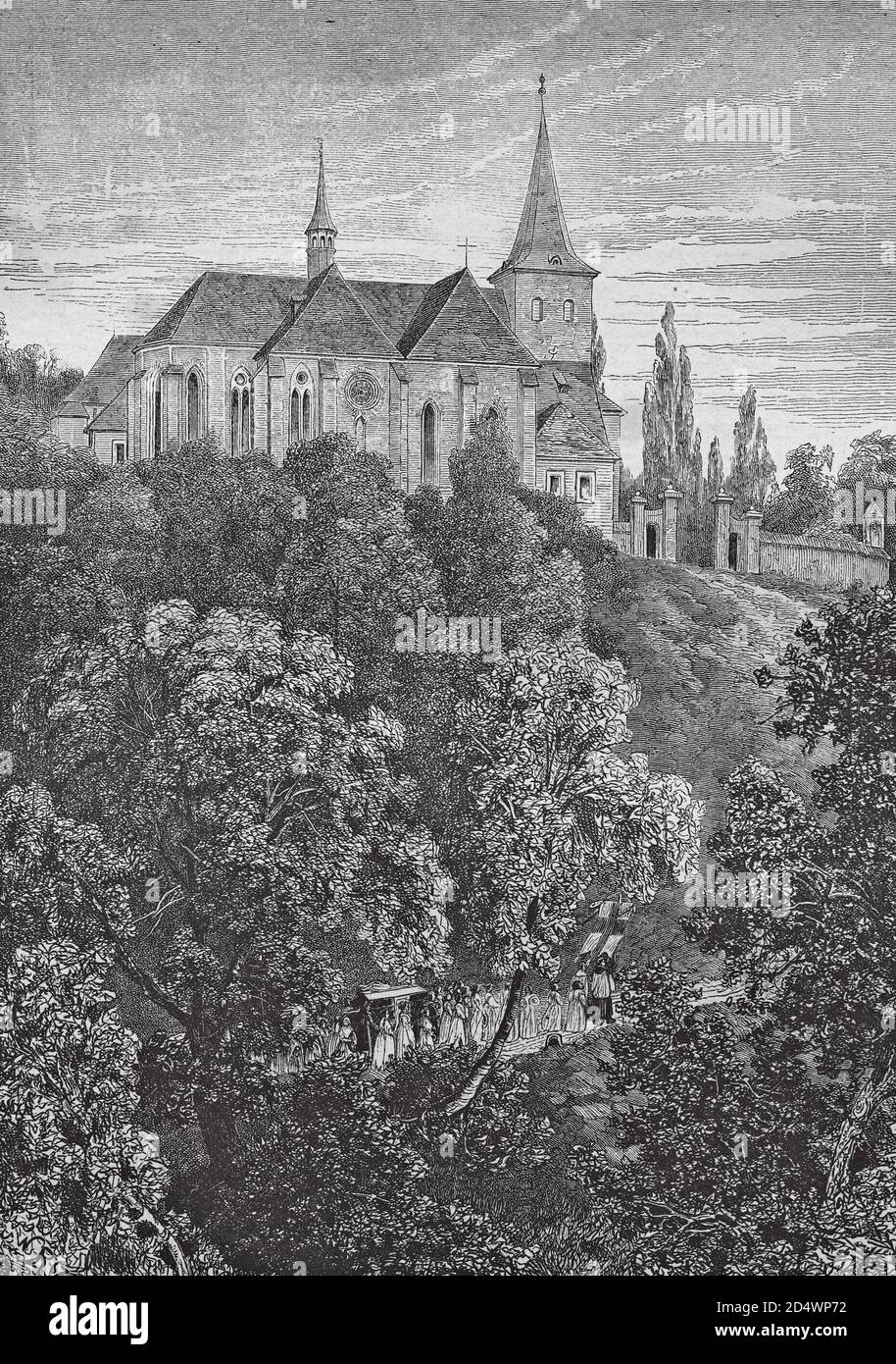 Les funérailles chrétiennes, gravure historique en acier d'une bible 1860 Banque D'Images